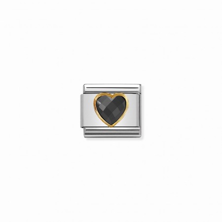 Nomination Gold Black CZ Stone Heart Composable Charm